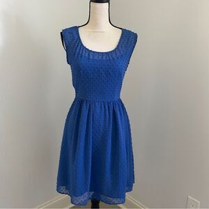 J. Crew Fit & Flare Sleeveless Pleated Swiss Dot‎ Dress 0 Blue Knee Length Party